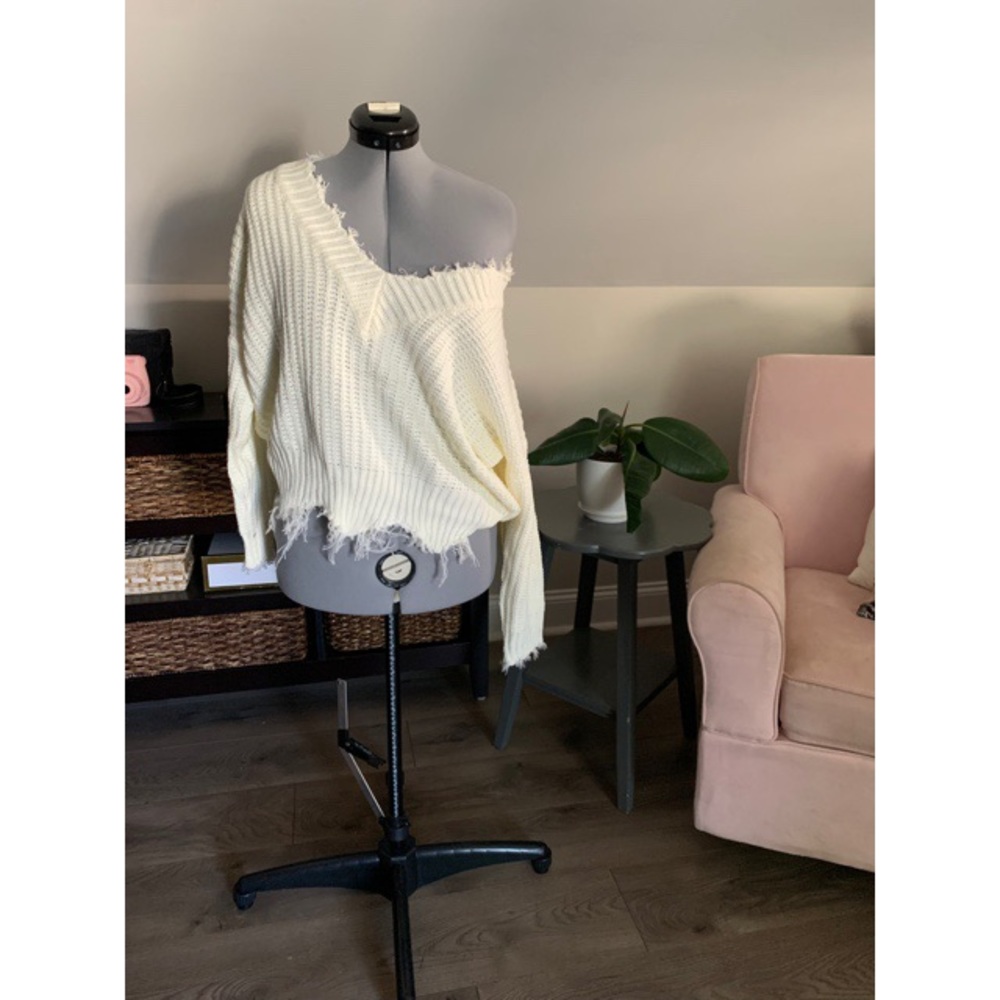 White/Cream Off Shoulder Sweater